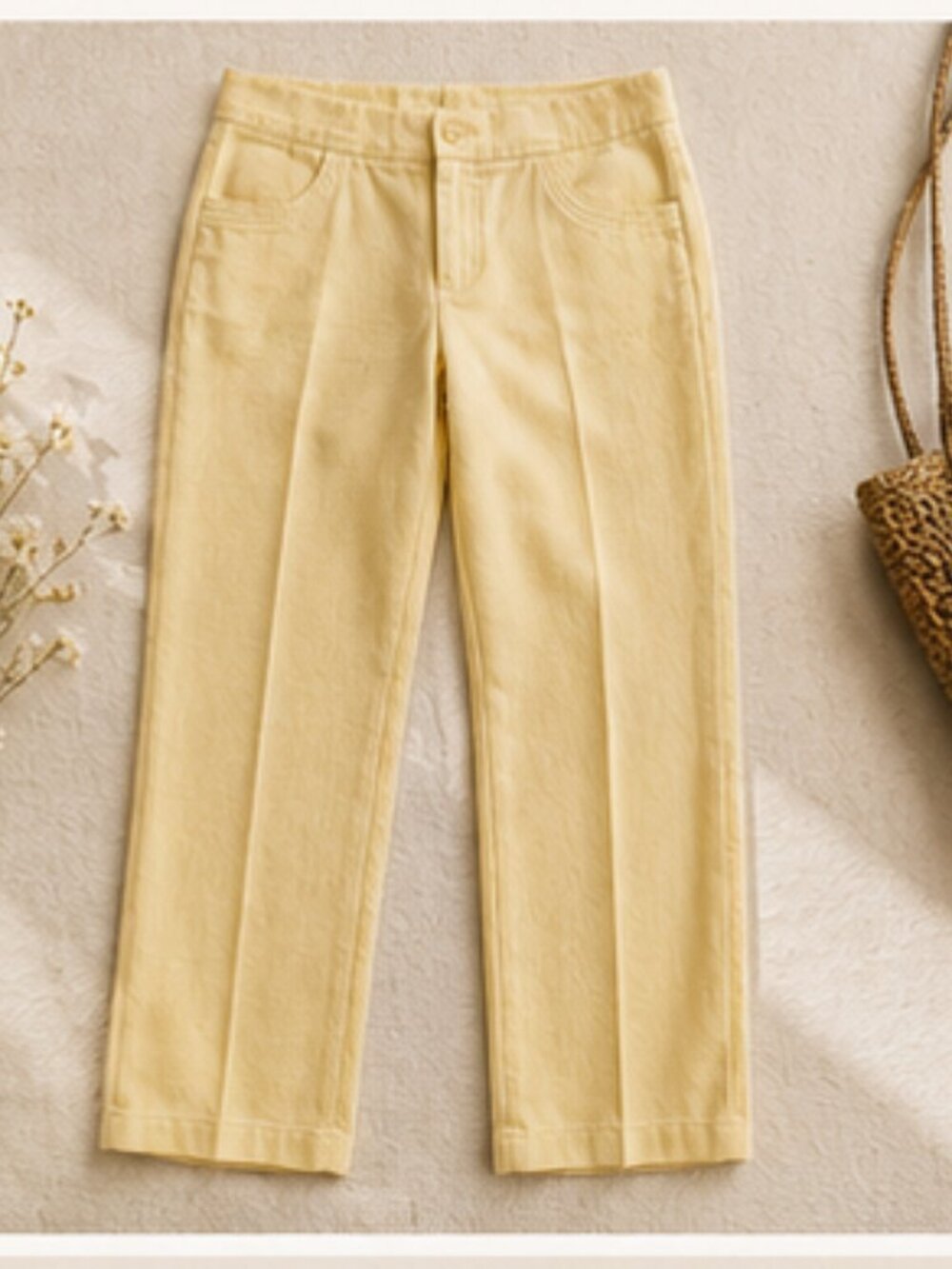 Butter Yellow Linen Blend Pants Size 6 Coastal Minimalist Summer Chic Kasper